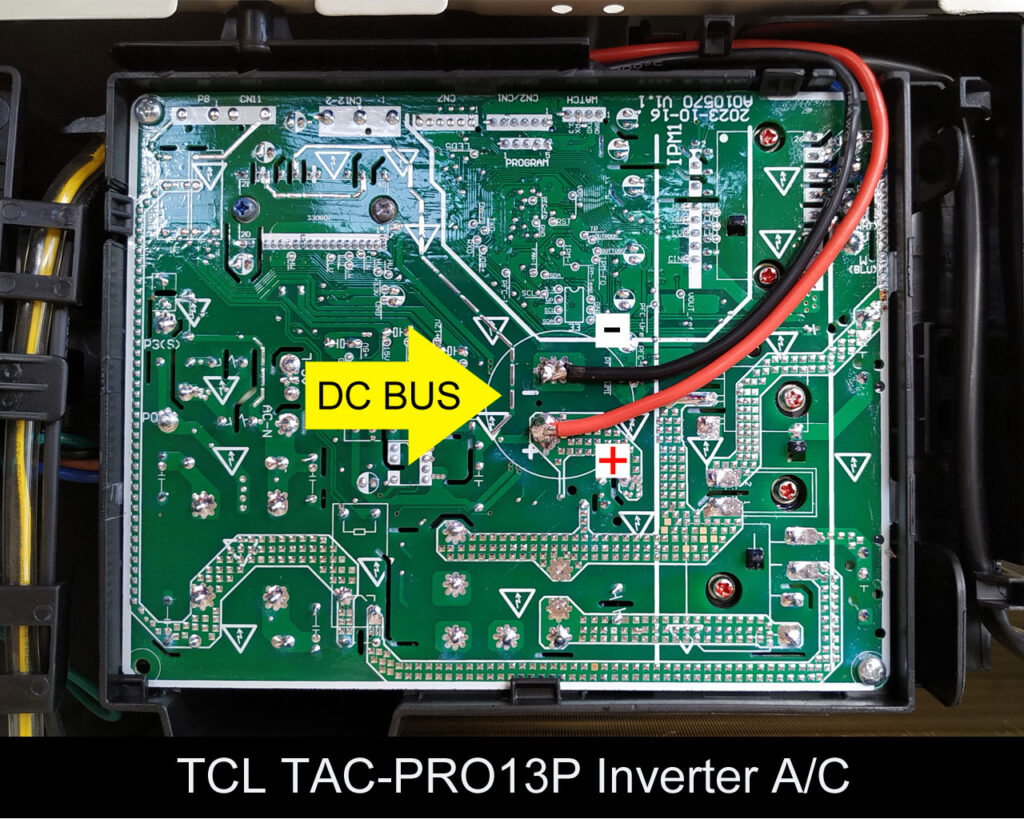 จุดเชื่อมต่อโซล่ามิกแอร์เข้ากับ DC bus ของแอร์อินเวอร์เตอร์ TCL (Solar Mix Air connection point to DC bus of TCL inverter air conditioner)